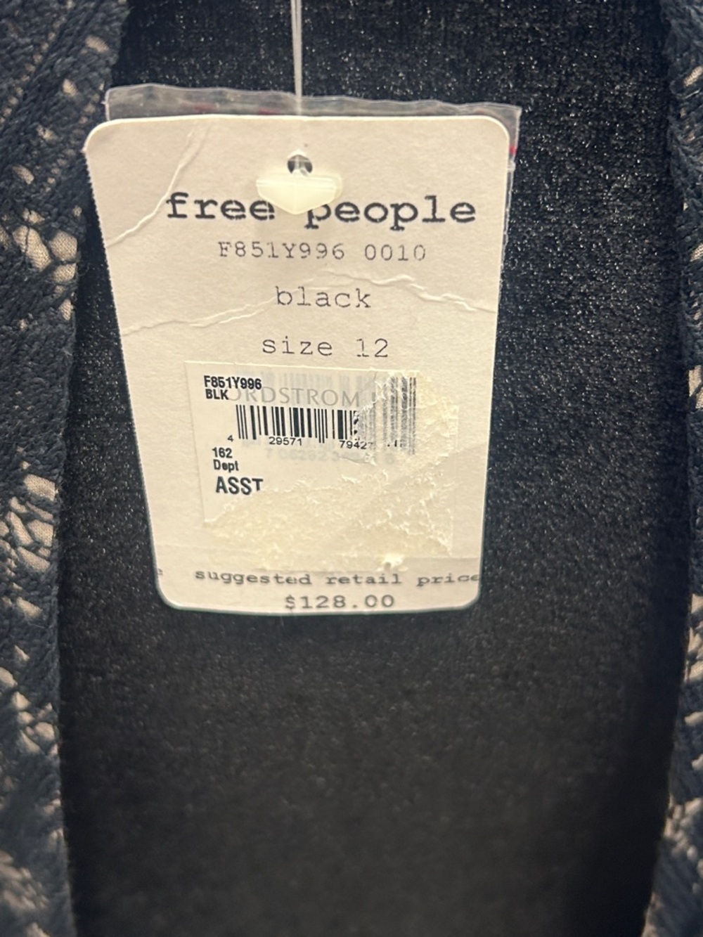 Free People Women’s Black Textured Lace Mini Dress Size 12 NWT - Picture 2 of 9